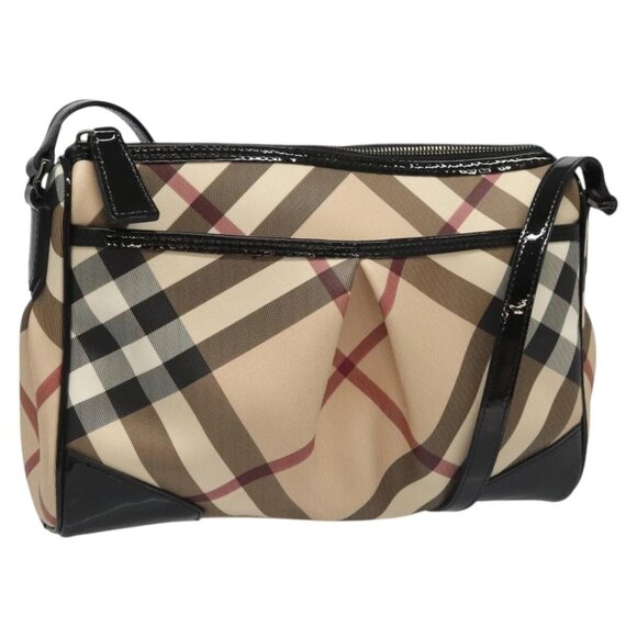 BURBERRY Nova Check Shoulder Bag PVC Beige Black Auth mr999V - Picture 1 of 15